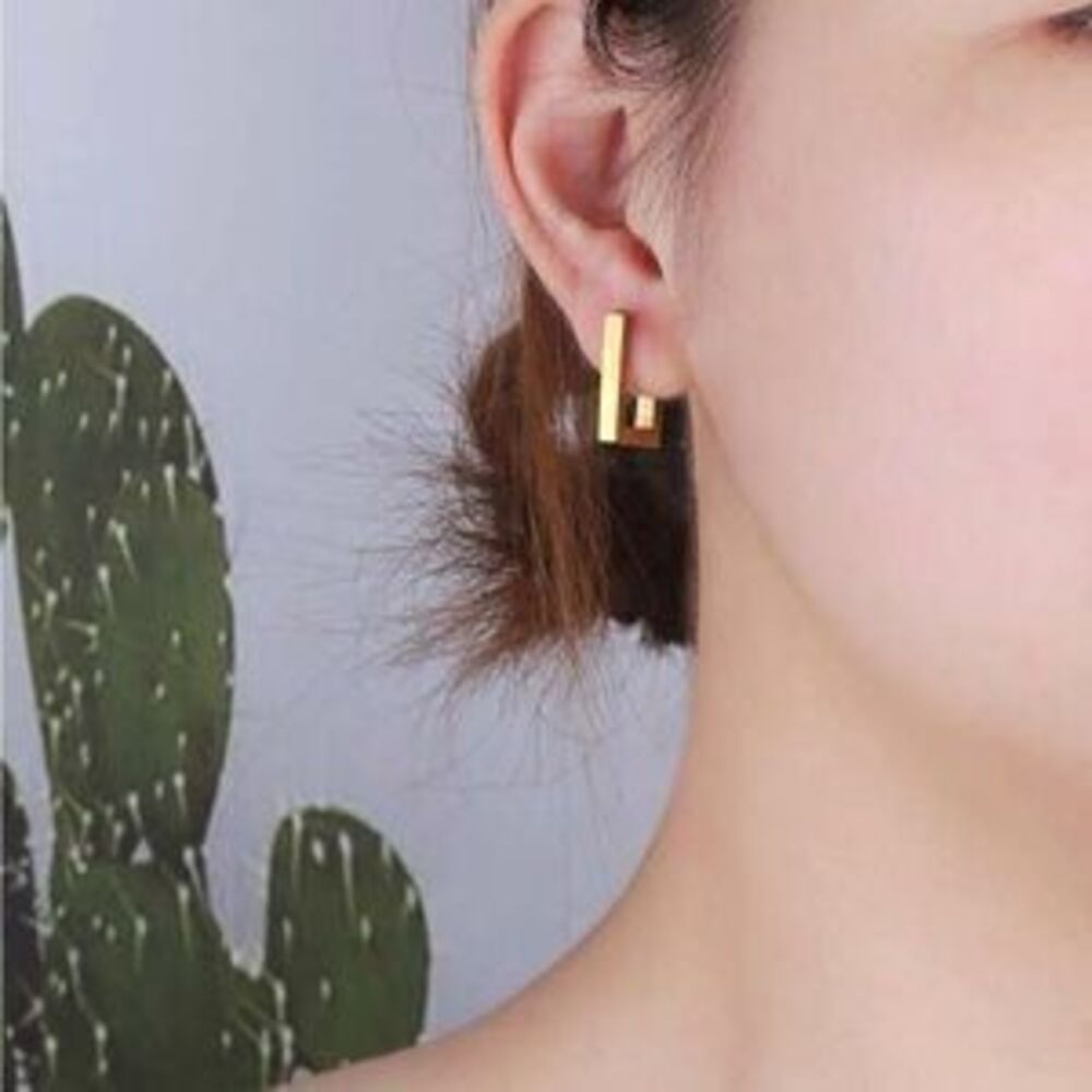 Gold Plated Stainless Steel Rectangle Stud Earrings